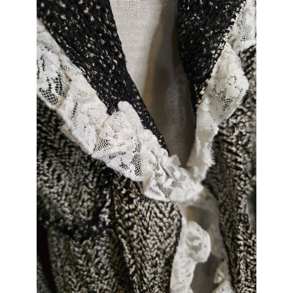 Alberto Makali Herringbone Lace Ruffle Cardigan Jacket L Coquette Dark Academia - Picture 5 of 9